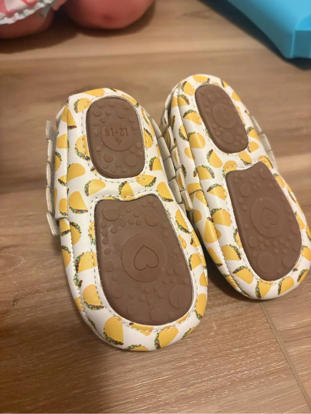 Beau & Lulu Taco Print Soft Sole Baby Moccasins | Size 4 (12–18M)